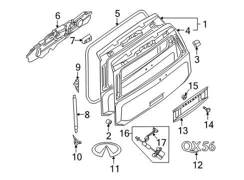 2004 Infiniti QX56 Lift Gate & Hardware, Exterior Trim Weatherstrip-Back Door Opening Diagram for 90832-7S00A