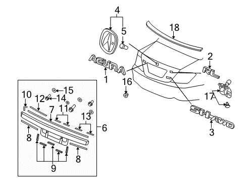 2007 Acura RL Spoiler, Exterior Trim Bolt, Special (5MM) Diagram for 74895-S5A-000