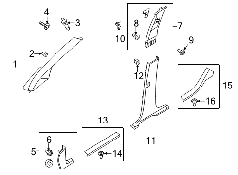 2016 Ford C-Max Interior Trim - Pillars, Rocker & Floor Weatherstrip Pillar Trim Diagram for DM5Z-5803598-AA