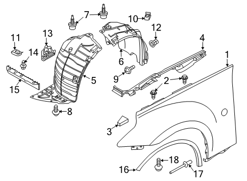 2018 Nissan 370Z Fender & Components Protector-Front Fender, LH Diagram for 63843-1EA0A