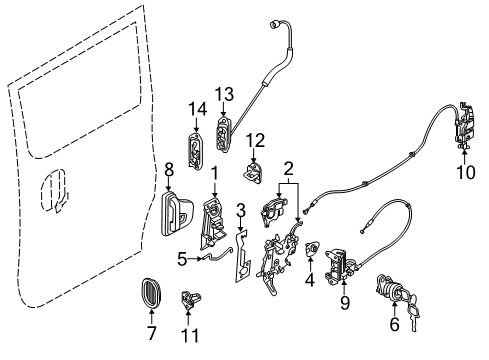 2013 Nissan NV200 Side Loading Door - Lock & Hardware Connector Assy-Slide Door Diagram for 25215-JX05A