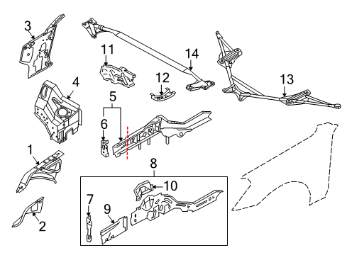 2005 Nissan 350Z Structural Components & Rails Reinforce - Front Side Member, Rear RH Diagram for 75128-AM600