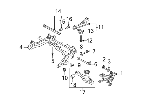 2008 Kia Rondo Rear Suspension Components, Lower Control Arm, Upper Control Arm, Stabilizer Bar Bush-Trailing Arm Diagram for 555432G000