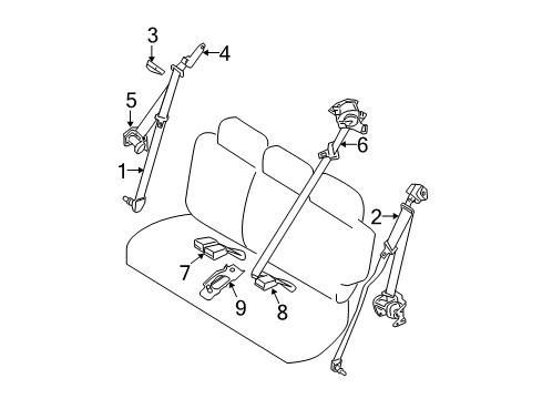 2009 Nissan Armada Seat Belt 3Rd Seat Buckle Belt Assembly Diagram for 89843-ZQ08A