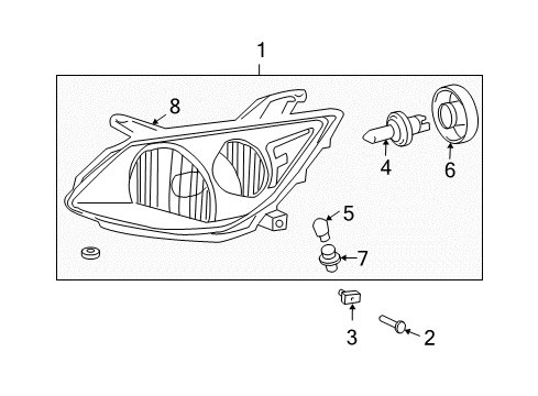 2003 Pontiac Vibe Bulbs Capsule/Headlamp/Fog Lamp Headlamp Diagram for 88972559