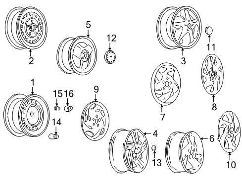 1997 Pontiac Sunfire Wheels, Covers & Trim Wheel Rim Kit, Aluminum (16X6) Diagram for 12365475