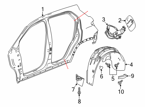 2021 GMC Terrain Quarter Panel & Components Fuel Pocket Diagram for 84151535