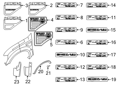 2009 Ford F-350 Super Duty Exterior Trim - Fender Nameplate Diagram for 8C3Z-16720-H