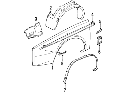 1989 Cadillac Eldorado Fender & Components, Exterior Trim Extension-Front Wheelhouse Panel Right *Black Diagram for 3524722