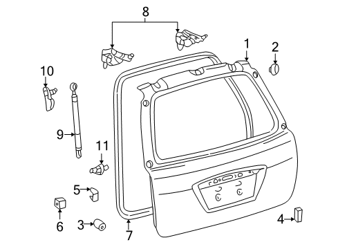 2005 Pontiac Vibe Gate & Hardware Hinge, Lift Gate Diagram for 88969845