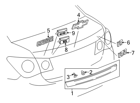 2014 Chevrolet Cruze Exterior Trim - Trunk Lid License Molding Diagram for 95407980
