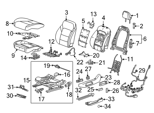 2018 Chevrolet Traverse Driver Seat Components Module Bracket Diagram for 84153642