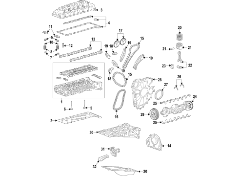 2020 Chevrolet Silverado 1500 Engine Parts, Mounts, Cylinder Head & Valves, Camshaft & Timing, Variable Valve Timing, Filters, Oil Cooler, Oil Pan, Oil Pump, Adapter Housing, Balance Shafts, Crankshaft & Bearings, Pistons, Rings & Bearings Front Mount Diagram for 84924367