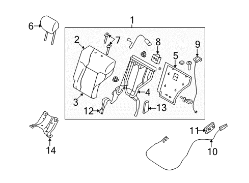 2009 Infiniti FX50 Rear Seat Components Cover-Reclining Device, Inner LH Diagram for 88456-1CB1C