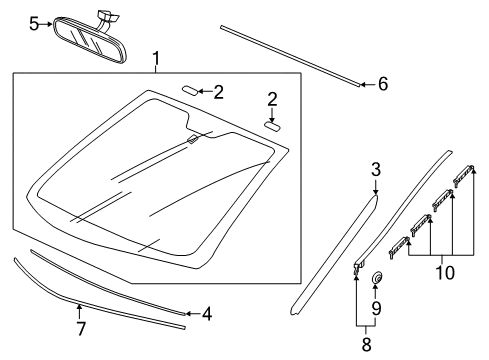 2017 Honda Fit Windshield Glass, Reveal Moldings Garnish Assy., R. FR. Windshield Side Diagram for 73152-T5R-A11