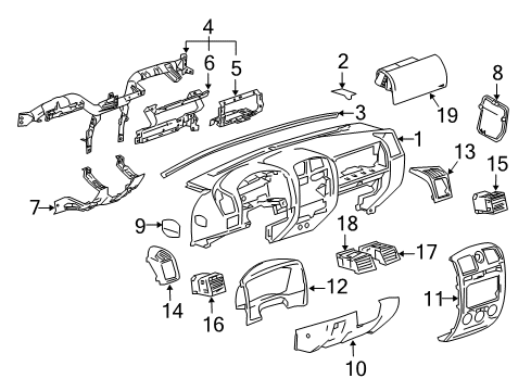 2005 GMC Canyon Instrument Panel Cover Asm, Instrument Panel Outer Trim *Dark Pewter Diagram for 15171375