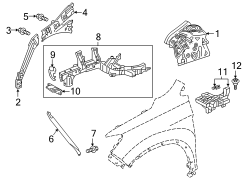 2020 Honda Passport Structural Components & Rails Member, R. FR. Wheelhouse (Upper) Diagram for 60613-TG7-A00ZZ