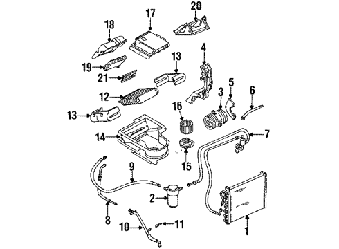 1995 Chevrolet Lumina APV Air Conditioner & Heater Components Core Asm, Heater Diagram for 19131993