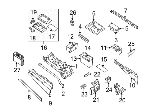 2008 Nissan Armada Front Console Cup Holder Assembly Diagram for 96965-ZR00A