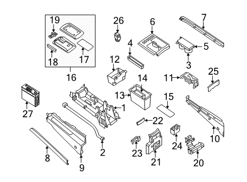 2012 Nissan Armada Front Console Reinforce Assembly - Console Diagram for 96994-ZR00B