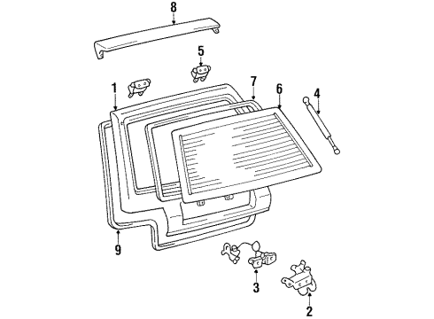 1988 Toyota Corolla Lift Gate & Hardware, Spoiler, Glass Hinge Sub-Assembly, Back Diagram for 68801-12021