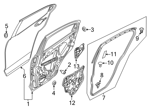 2016 Scion iA Rear Door Door Weatherstrip Retainer Diagram for 90118-WB349