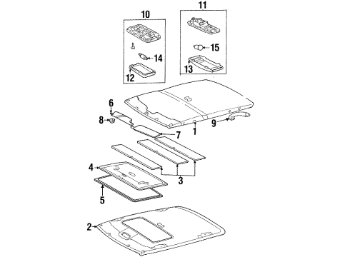 2000 Chevrolet Prizm Interior Trim - Roof Lamp, Windshield Header Courtesy & Reading(W/Sun Roof Switch) *Gray Diagram for 94859693