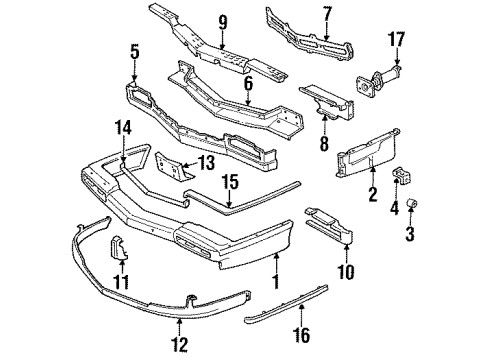 1993 Cadillac DeVille Front Bumper Roller-Hood Hold Down Diagram for 25512839