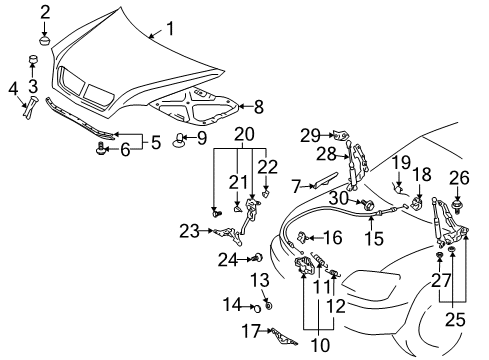 2008 Lexus RX350 Hood & Components Lock Tension Spring Diagram for 90084-50002