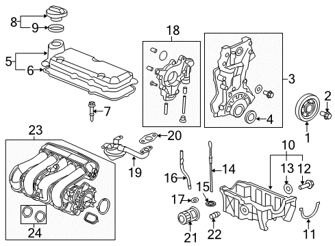 2019 Honda Fit Engine Parts, Mounts, Cylinder Head & Valves, Camshaft & Timing, Oil Pan, Oil Pump, Crankshaft & Bearings, Pistons, Rings & Bearings, Variable Valve Timing Bolt, Head Cover Diagram for 90013-5G0-A00