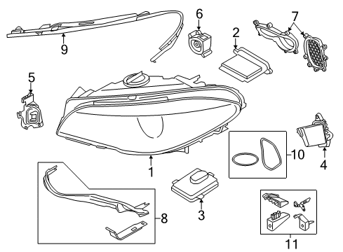 2017 BMW 535i GT xDrive Headlamps Gasket, Headlight, Left Diagram for 63117233889