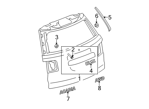 2008 GMC Acadia Exterior Trim - Lift Gate Applique Diagram for 15923643