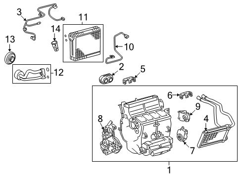 2015 Toyota Tundra HVAC Case Evaporator Case Diagram for 87050-0C070