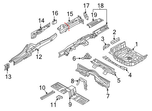 2015 Kia K900 Rear Floor & Rails Panel Assembly Diagram for 65523-3M000