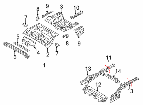 2014 Kia Cadenza Rear Body - Floor & Rails Panel Assembly-Rear Floor Diagram for 655113R000