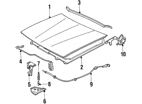 1989 Pontiac Sunbird Hood & Components Rod Asm-Hood Hold Open Diagram for 10019290