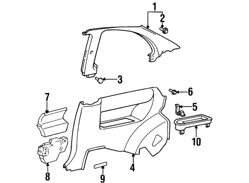 1998 Toyota Tercel Interior Trim - Quarter Panels Pad Seal Diagram for 61667-16040