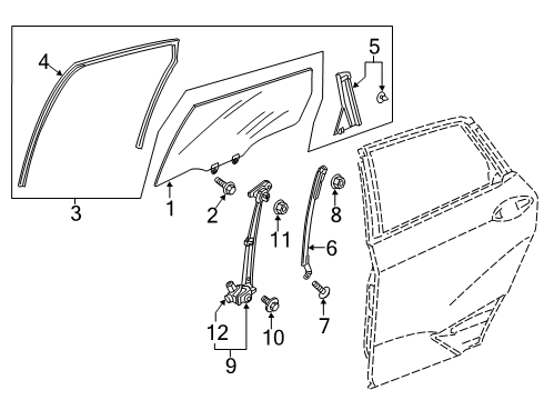 2020 Honda Clarity Front Door Glass & Hardware Sash, RR. L Door RR Diagram for 72771-TRT-A01