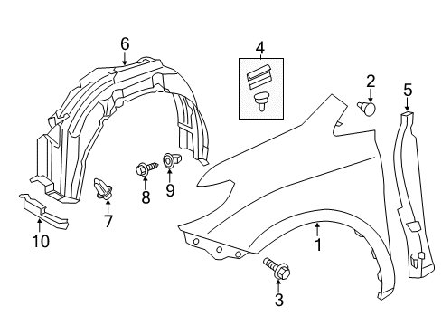 2015 Toyota Sienna Fender & Components Fender Liner Diagram for 53805-08030