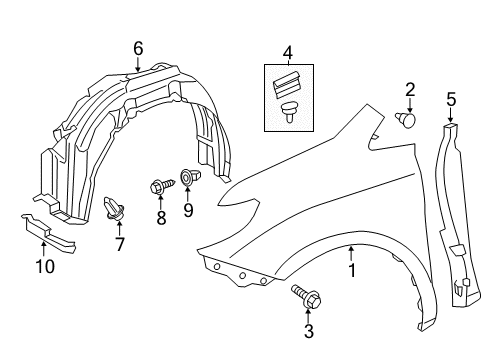 2015 Toyota Sienna Fender & Components Fender Liner Diagram for 53806-08030