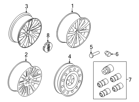 2009 Lincoln MKS Wheels, Caps & Covers Wheel, Alloy Diagram for 8A5Z-1007-B