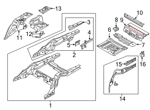 2022 BMW 745e xDrive Rear Floor & Rails Reinforcement, Luggage Compartment Well Diagram for 41007427804