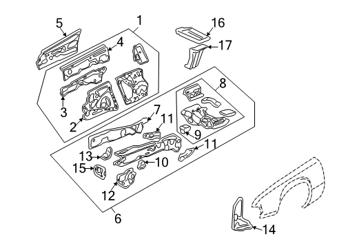 1998 Honda CR-V Structural Components & Rails Extension Set, L. FR. Side Diagram for 04615-S04-300ZZ