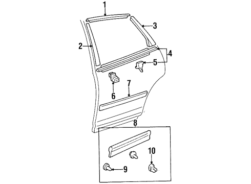 1999 Toyota Avalon Exterior Trim - Rear Door Moulding, Rear Door, Outside RH Diagram for 75741-07011-C0