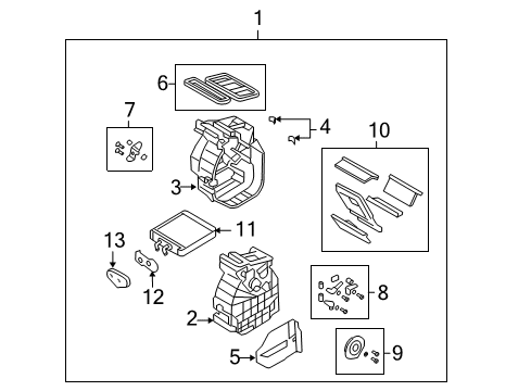 2004 Kia Rio A/C Evaporator & Heater Components Core-Heater Diagram for 0K30A61A10