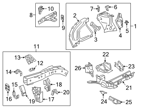 2020 Cadillac XT6 Structural Components & Rails Front Rail Bracket Diagram for 23342031