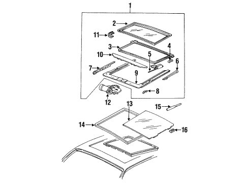 1992 Oldsmobile 98 Sunroof Sw-Module Front Door Window /1 Button Diagram for 20396960