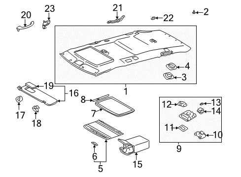1998 Toyota Sienna Sunroof Headliner Clip Diagram for 90467-07176-A0