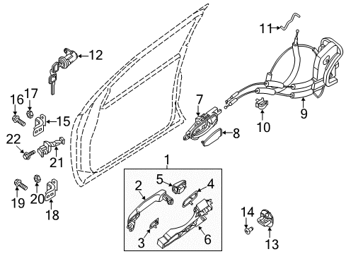 2020 Nissan NV1500 Cargo Door Front Outside Door Handle Assembly, Right Diagram for 80606-9JH0B