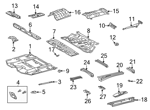 Diagram for 2003 Toyota Highlander Pillars, Rocker & Floor - Floor & Rails 